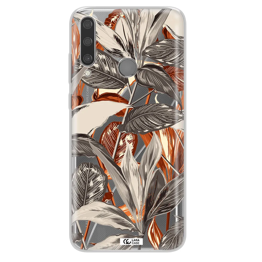 Brown Tropical Leaves Huawei Y6P Clear TPU Case