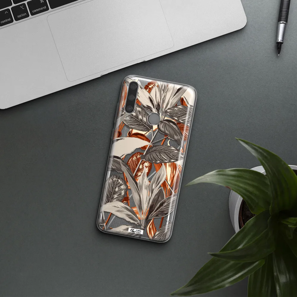 Brown Tropical Leaves Huawei Y6P Clear TPU Case