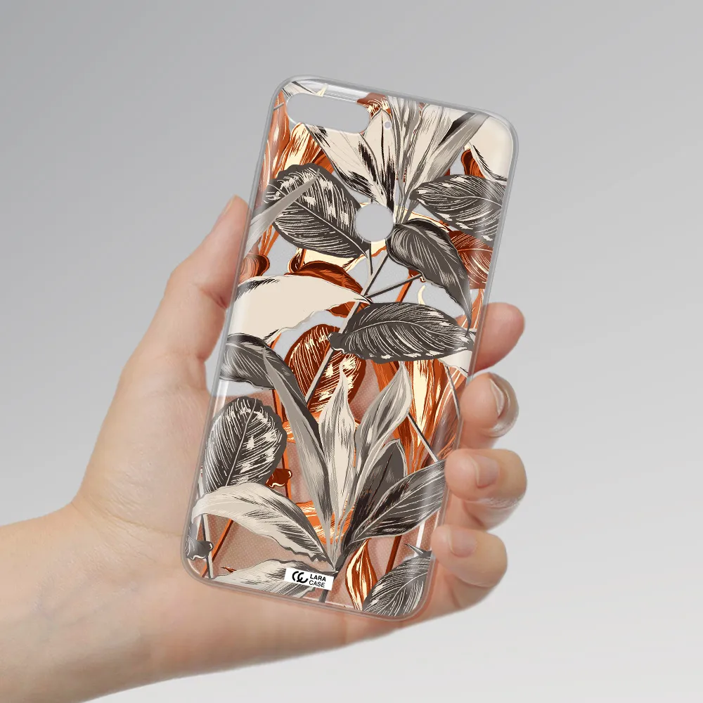 Brown Tropical Leaves Huawei Y7 2018 Clear TPU Case
