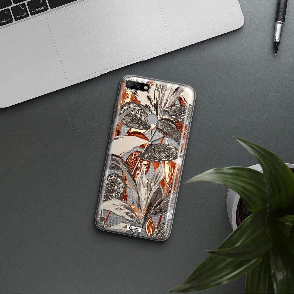 Brown Tropical Leaves Huawei Y7 2018 Clear TPU Case