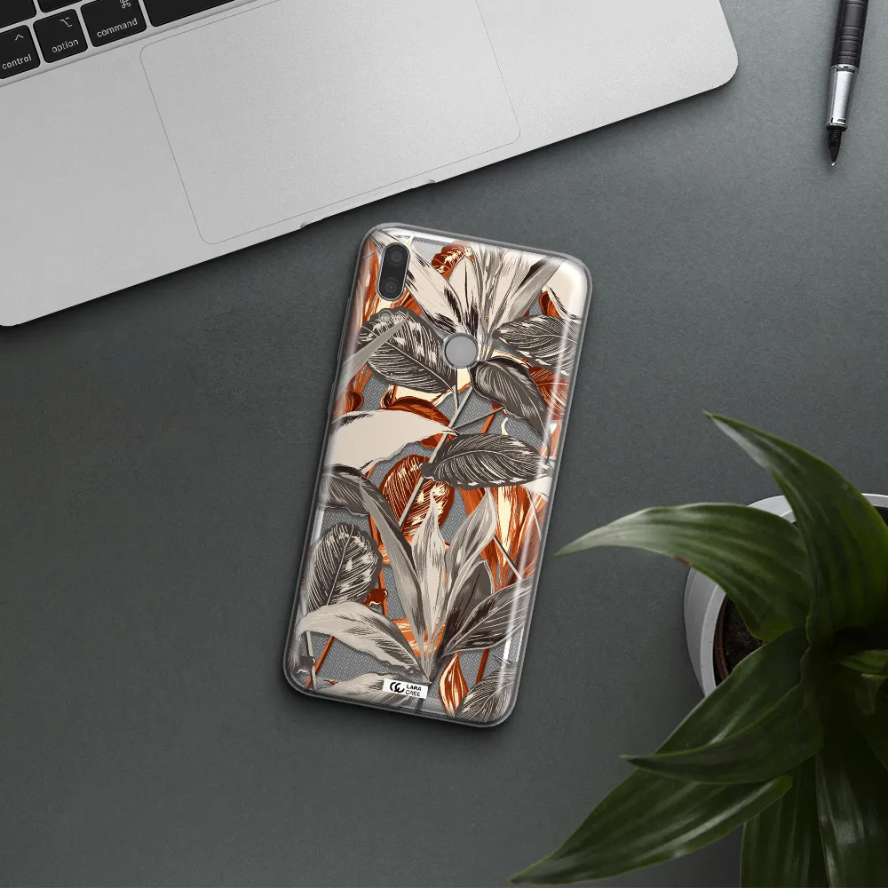 Brown Tropical Leaves Huawei Y7 2019 Clear TPU Case