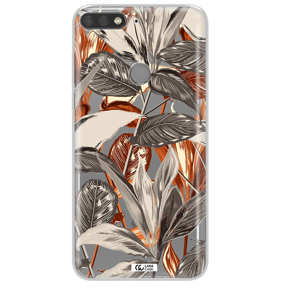 Brown Tropical Leaves Huawei Y7 Prime 2018 Clear TPU Case