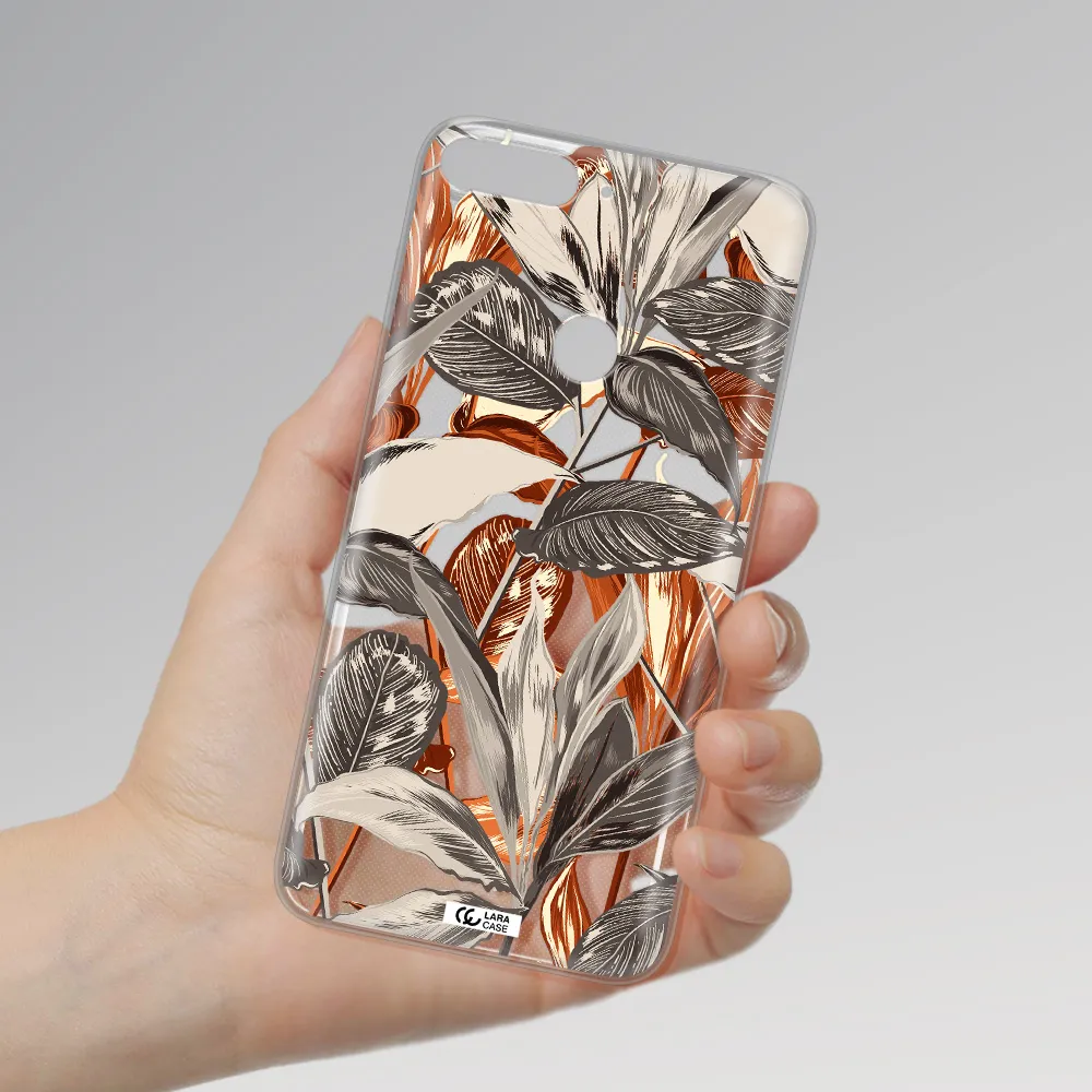 Brown Tropical Leaves Huawei Y7 Prime 2018 Clear TPU Case