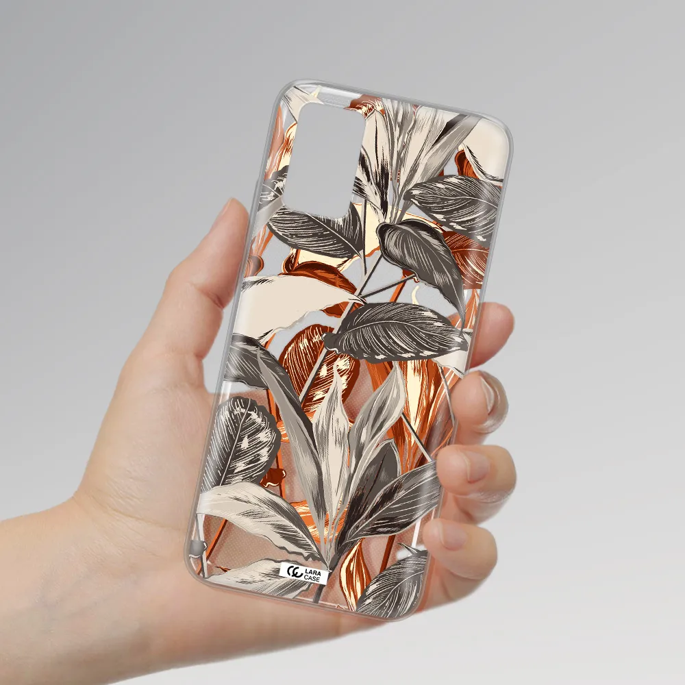 Brown Tropical Leaves Samsung A02S Clear TPU Case