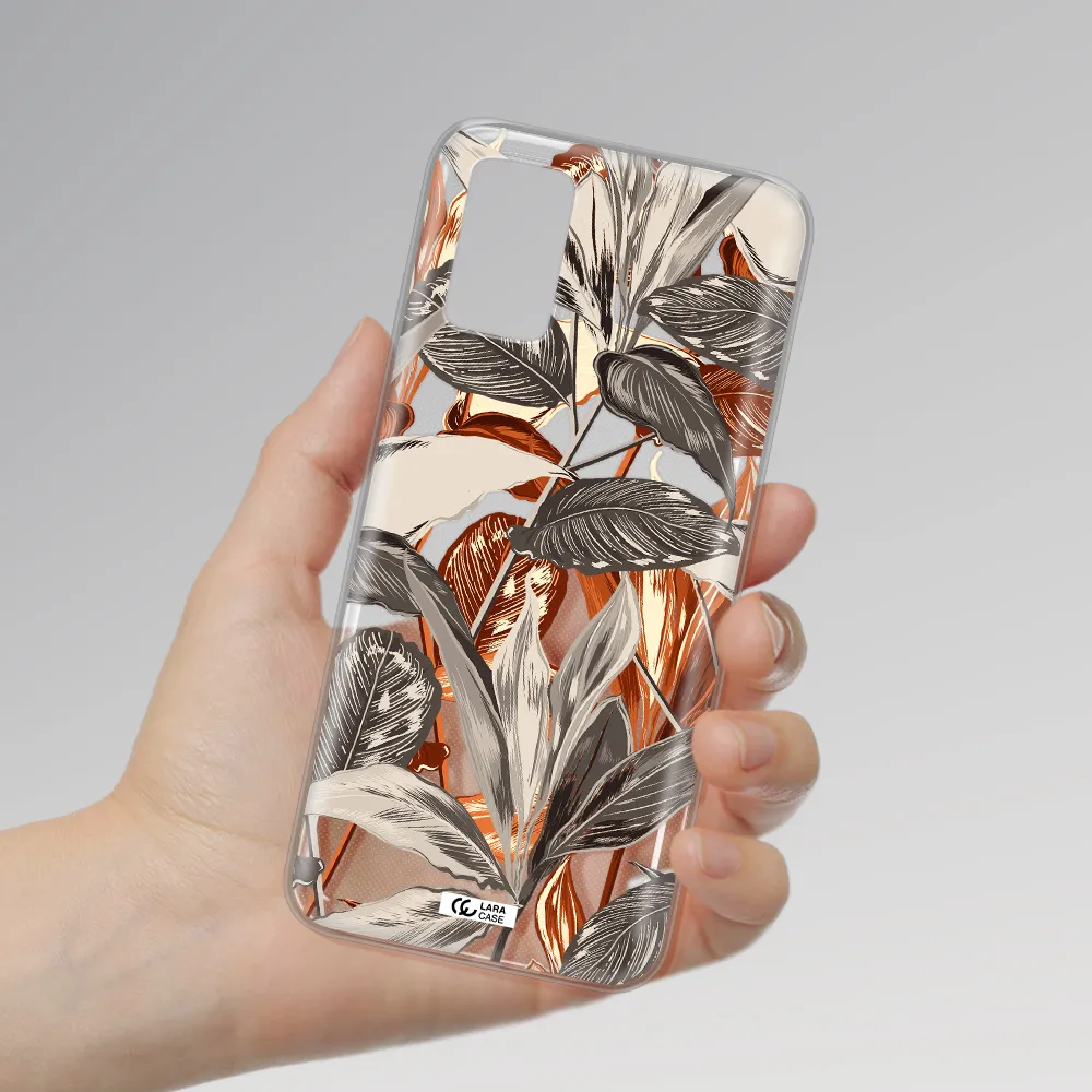 Brown Tropical Leaves Samsung A03S Clear TPU Case