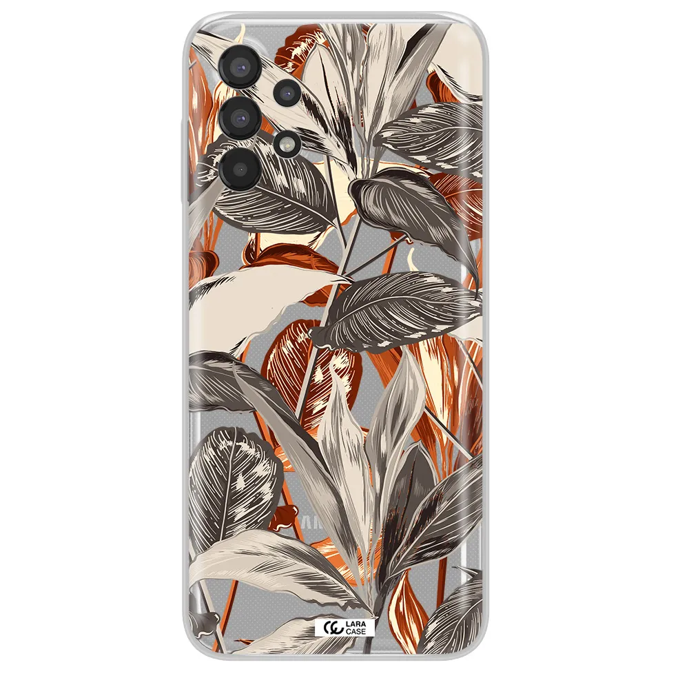 Brown Tropical Leaves Samsung A13 Clear TPU Case