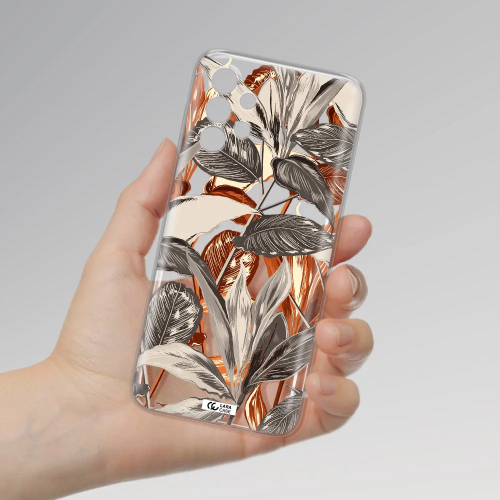 Brown Tropical Leaves Samsung A13 Clear TPU Case