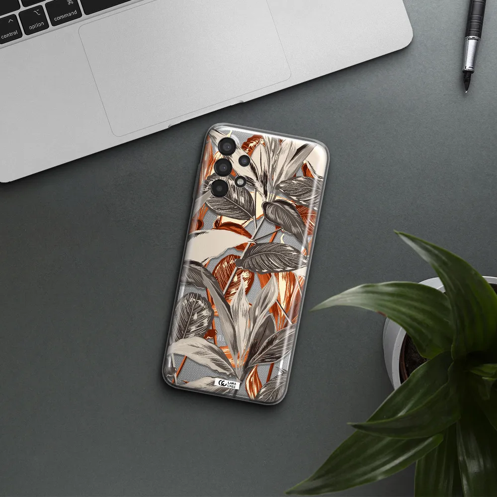 Brown Tropical Leaves Samsung A13 Clear TPU Case