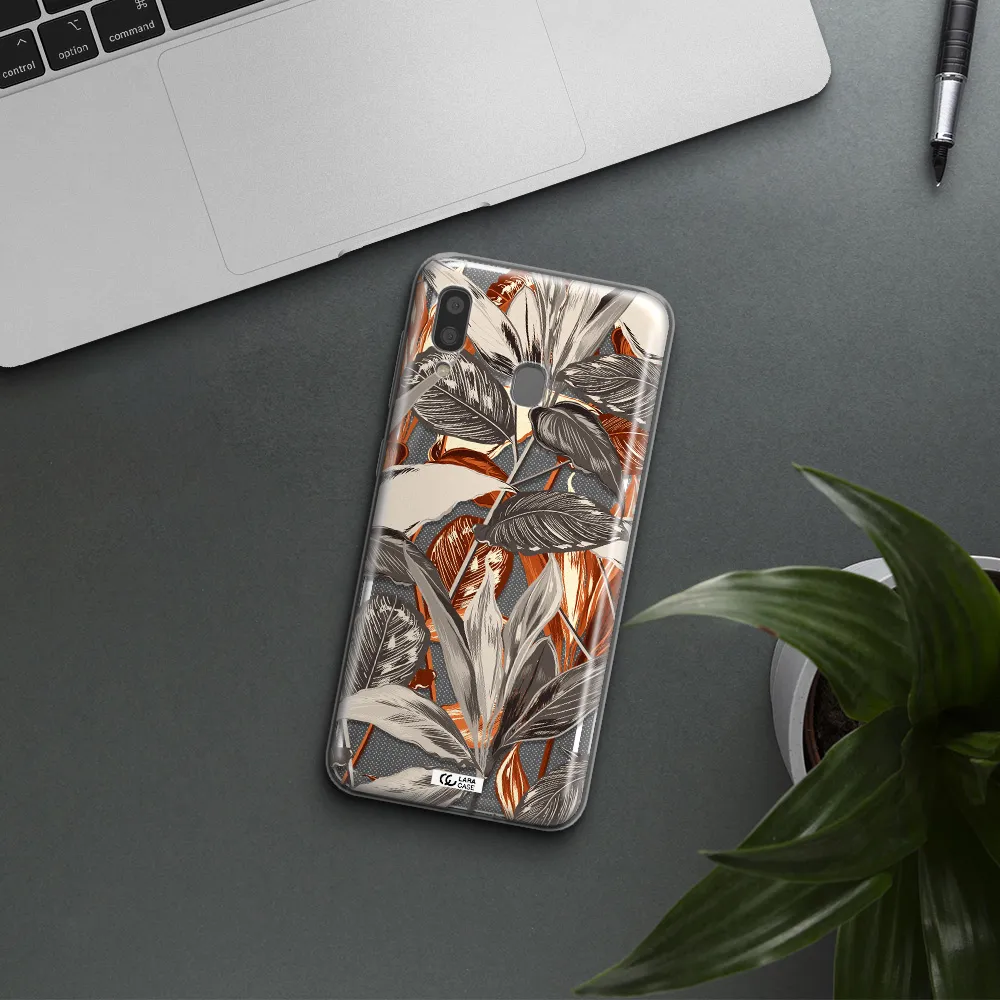Brown Tropical Leaves Samsung A20 Clear TPU Case