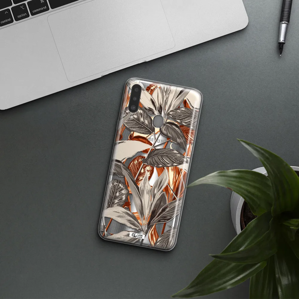 Brown Tropical Leaves Samsung A20S Clear TPU Case