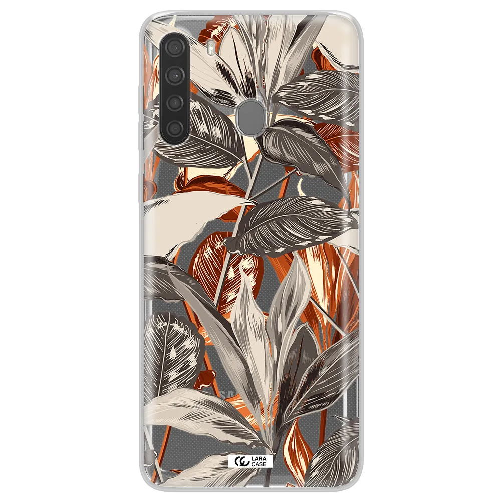 Brown Tropical Leaves Samsung A21 Clear TPU Case