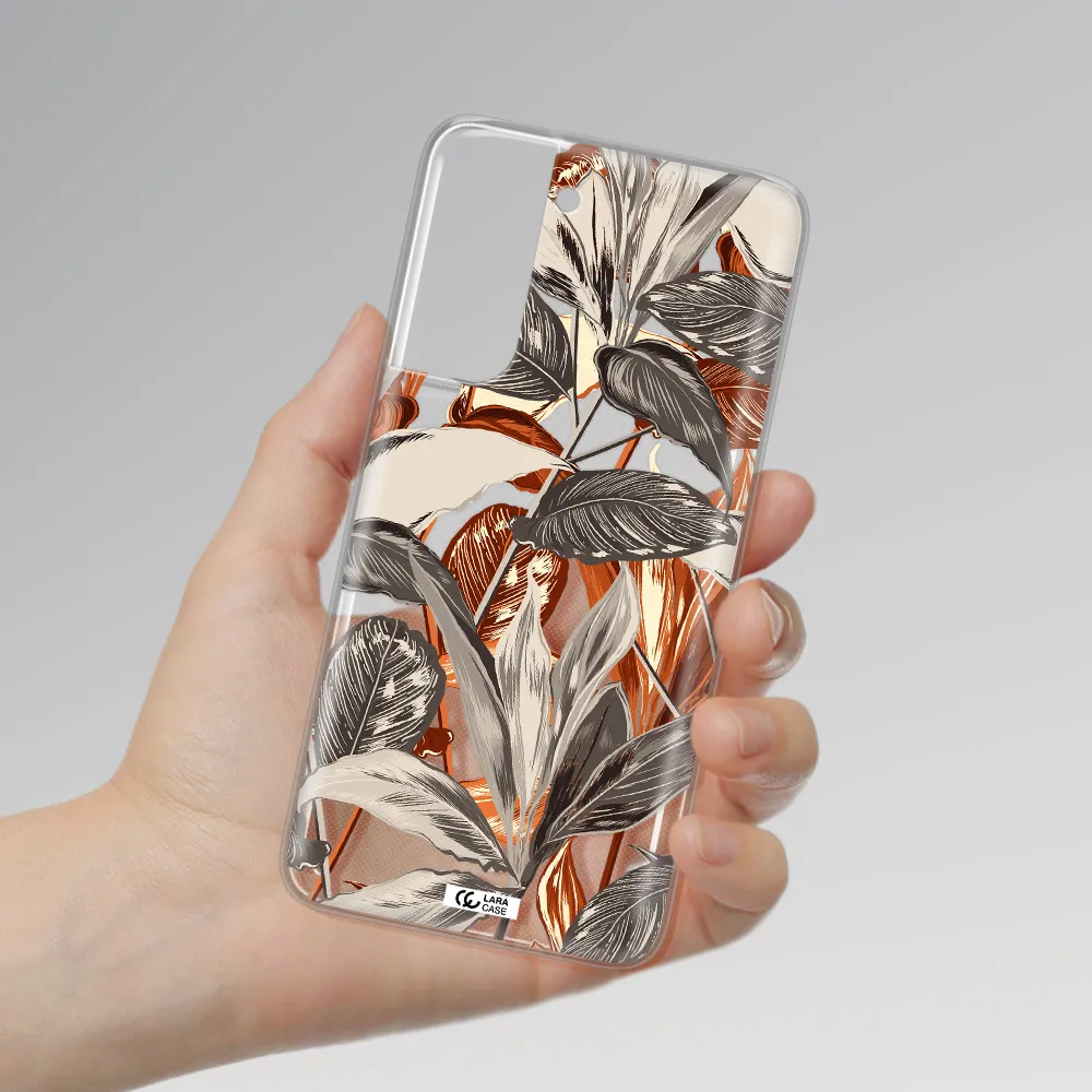 Brown Tropical Leaves Samsung A21 Fe Clear TPU Case