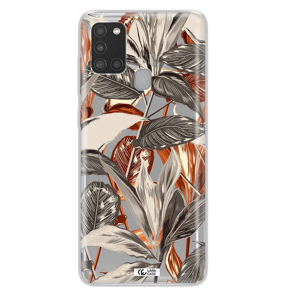 Brown Tropical Leaves Samsung A21S Clear TPU Case