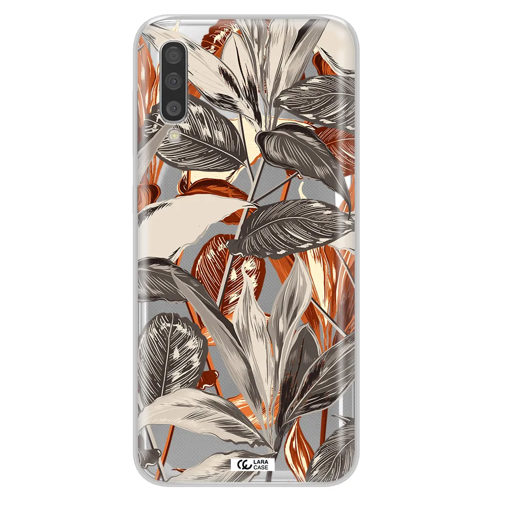 Brown Tropical Leaves Samsung A50 Clear TPU Case