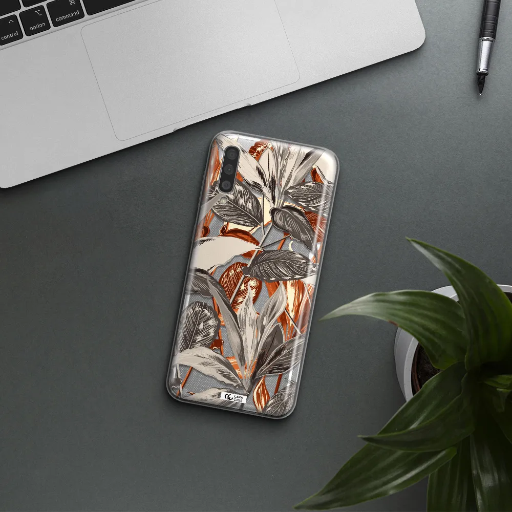 Brown Tropical Leaves Samsung A50 Clear TPU Case