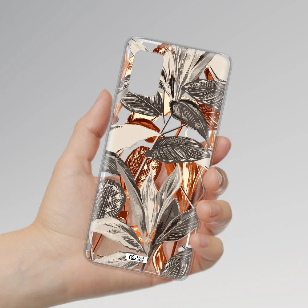 Brown Tropical Leaves Samsung A51 Clear TPU Case
