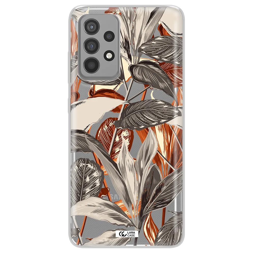 Brown Tropical Leaves Samsung A52 Clear TPU Case