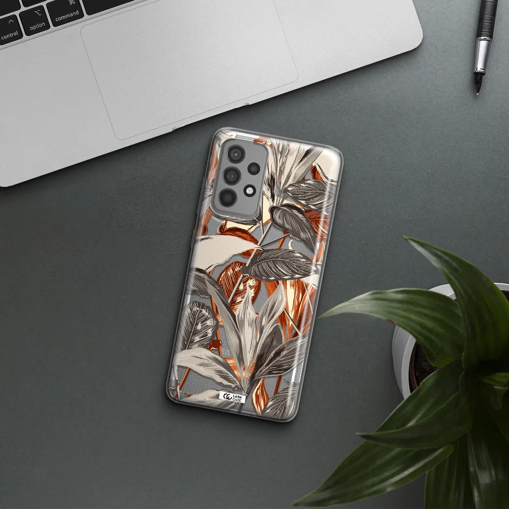 Brown Tropical Leaves Samsung A52 Clear TPU Case