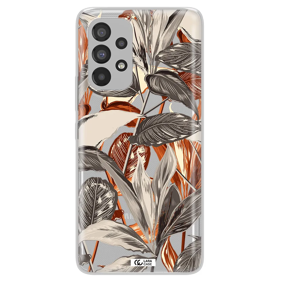 Brown Tropical Leaves Samsung A53 Clear TPU Case