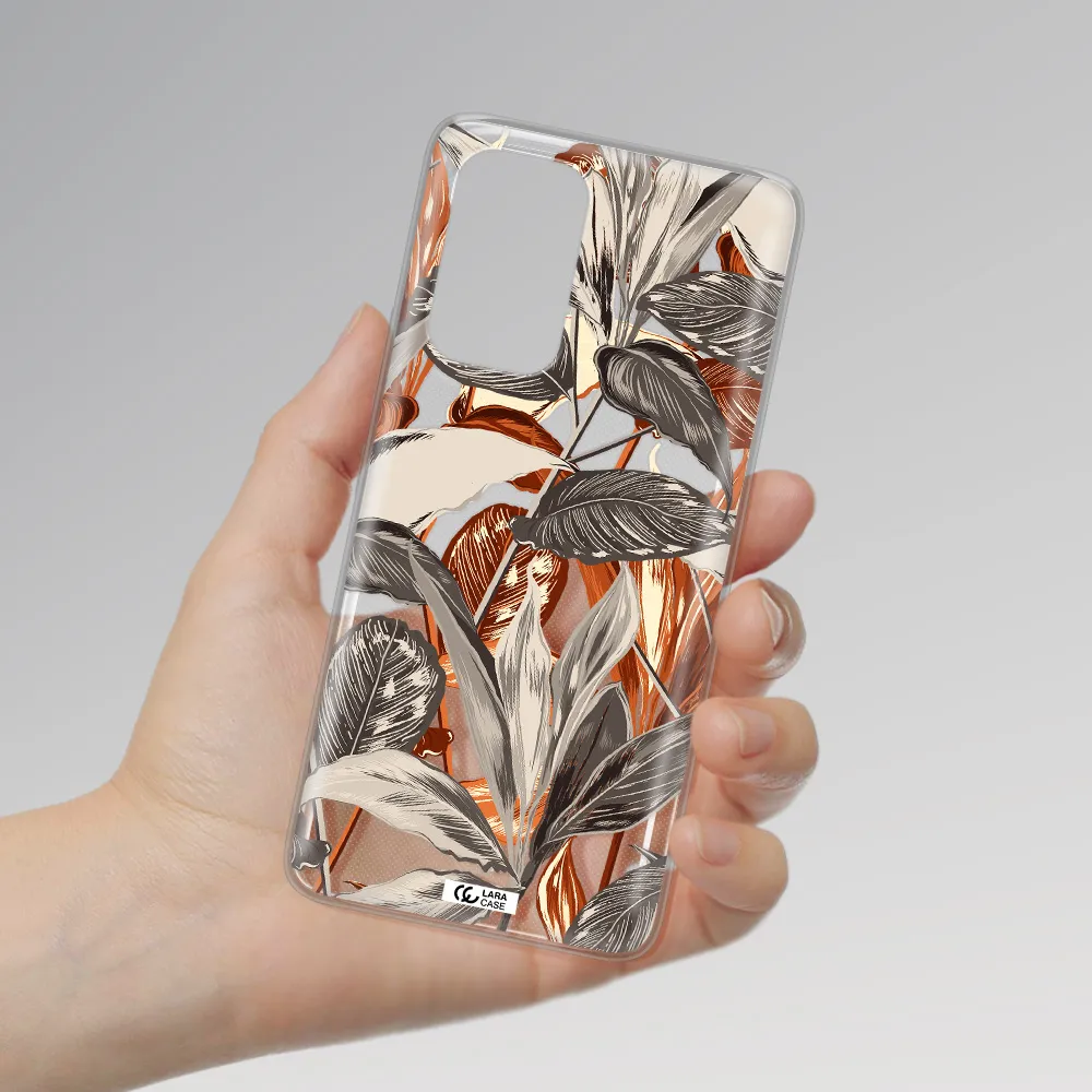 Brown Tropical Leaves Samsung A53 Clear TPU Case