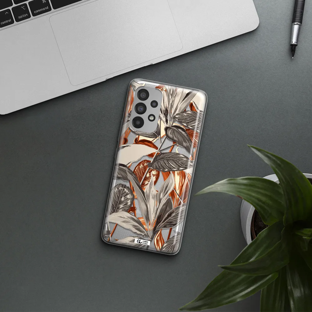 Brown Tropical Leaves Samsung A53 Clear TPU Case