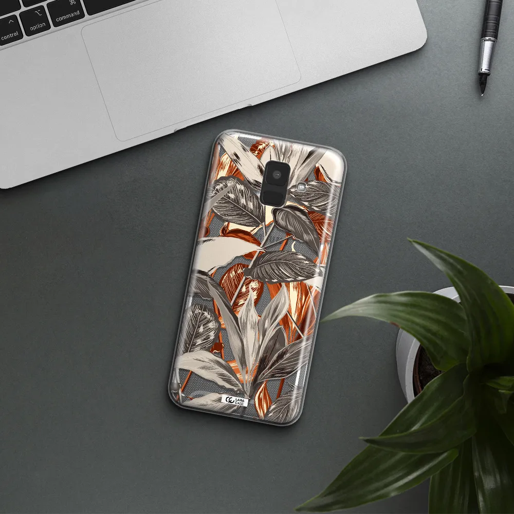 Brown Tropical Leaves Samsung A6 Clear TPU Case