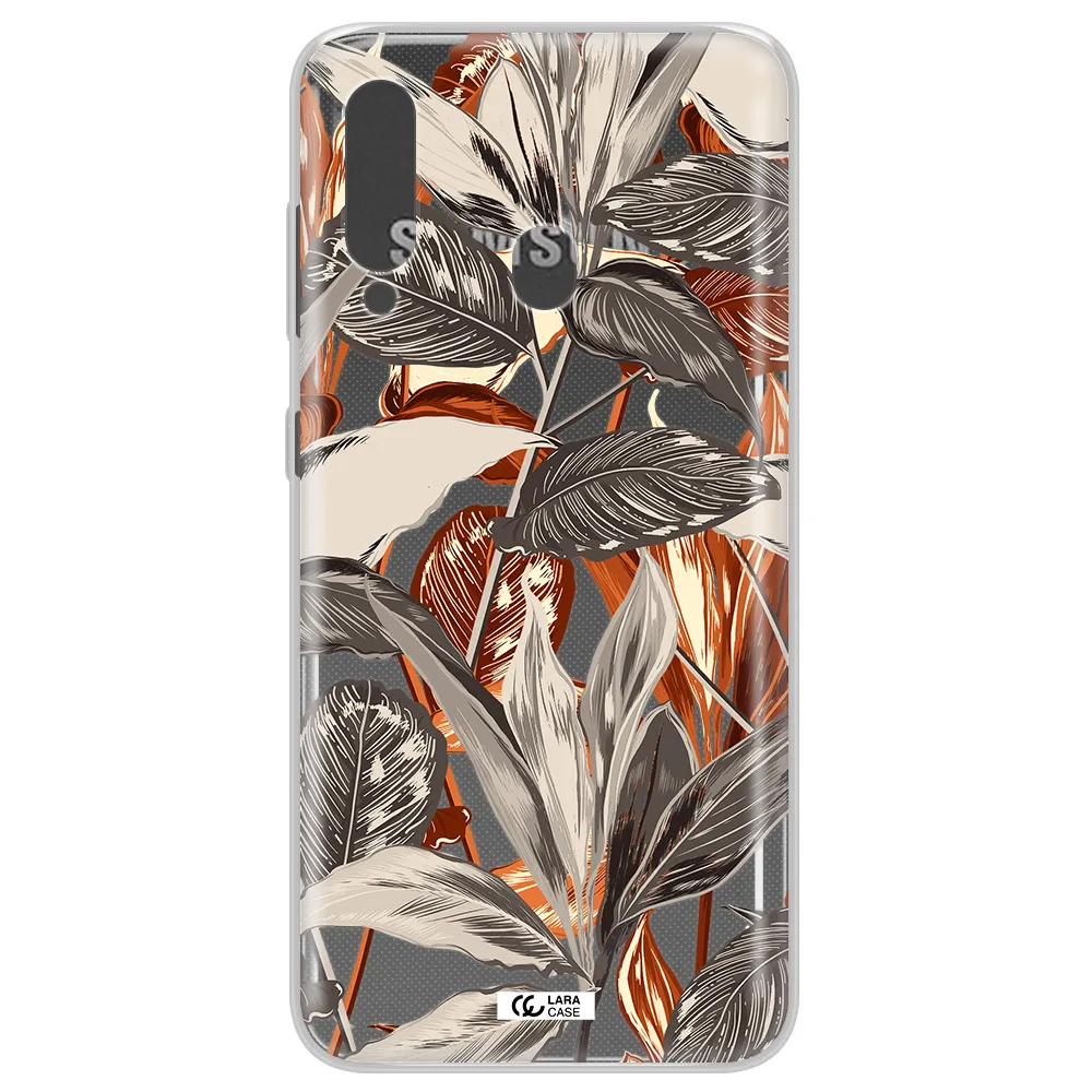 Brown Tropical Leaves Samsung A60 Clear TPU Case