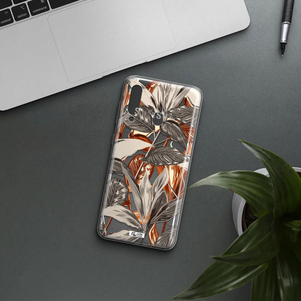 Brown Tropical Leaves Samsung A60 Clear TPU Case