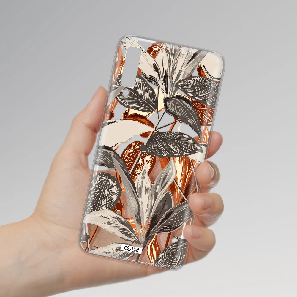 Brown Tropical Leaves Samsung A7 2018 Clear TPU Case