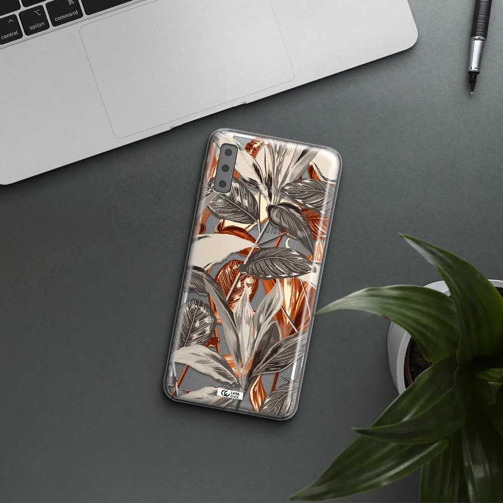 Brown Tropical Leaves Samsung A7 2018 Clear TPU Case