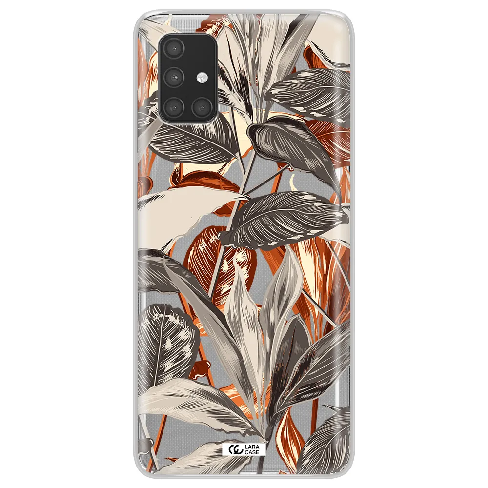 Brown Tropical Leaves Samsung A71 Clear TPU Case