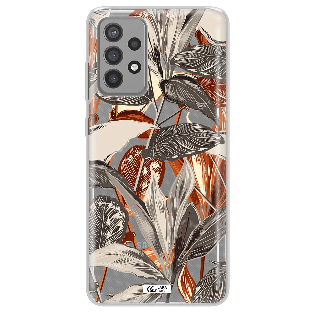 Brown Tropical Leaves Samsung A72 Clear TPU Case
