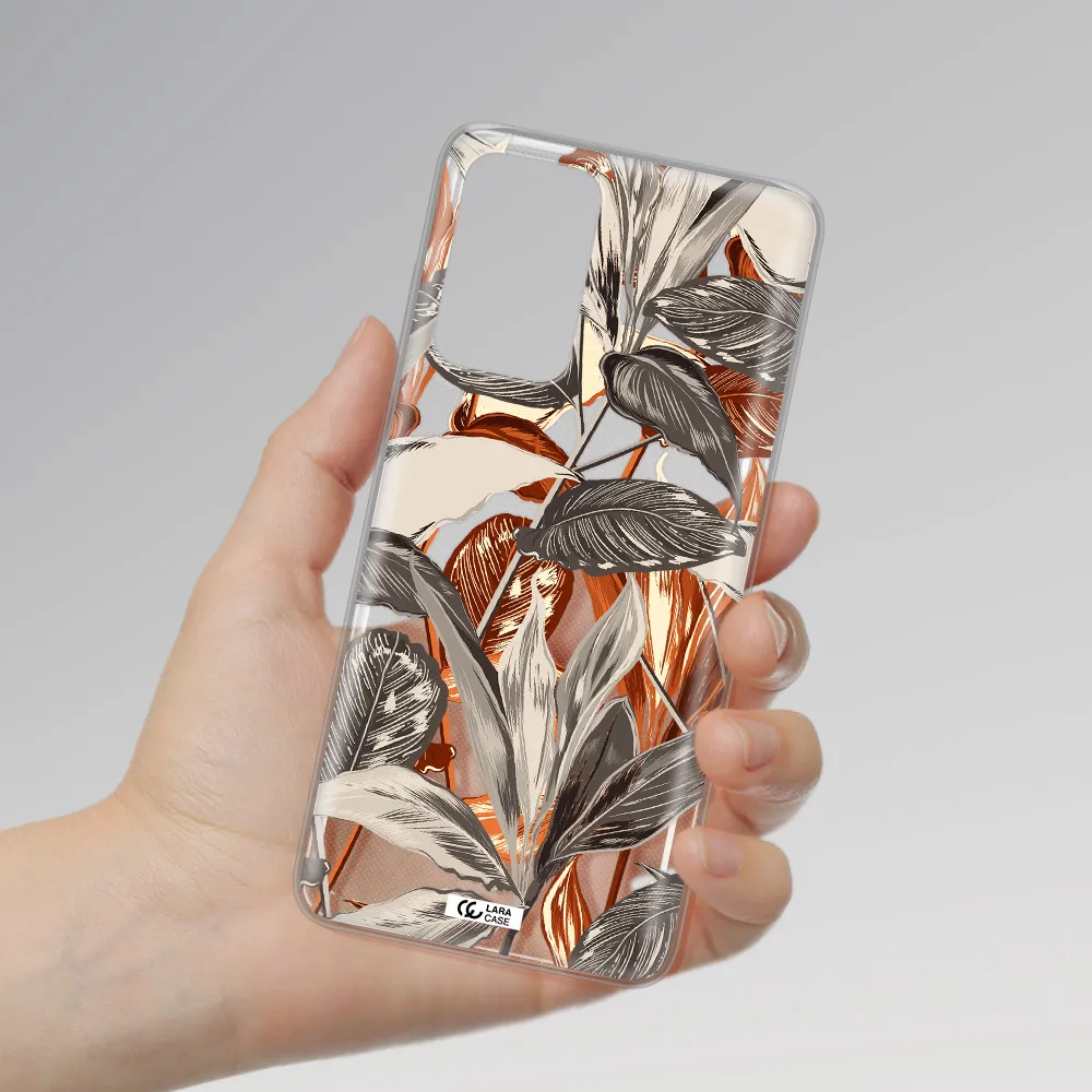 Brown Tropical Leaves Samsung A72 Clear TPU Case