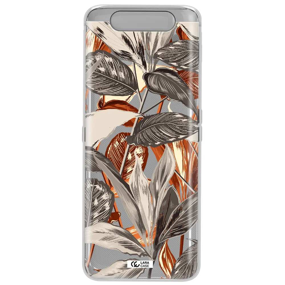 Brown Tropical Leaves Samsung A80 Clear TPU Case