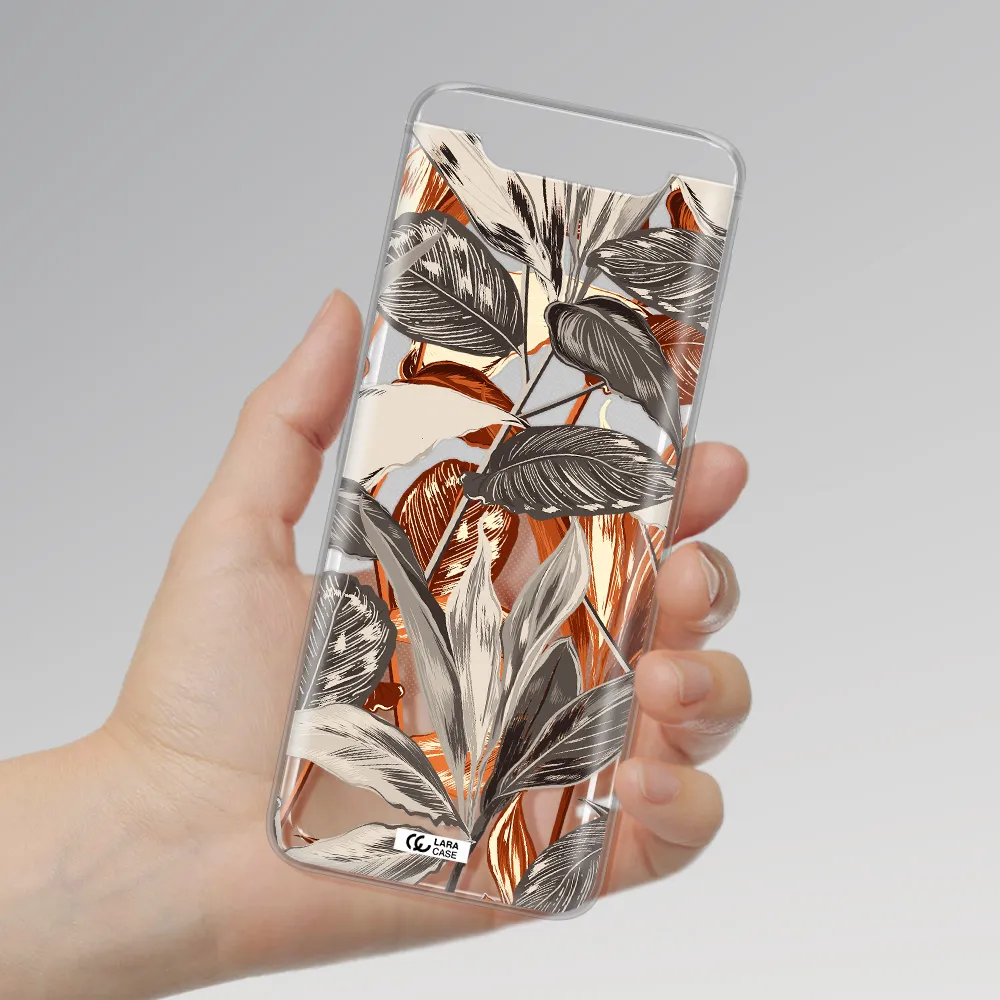 Brown Tropical Leaves Samsung A80 Clear TPU Case