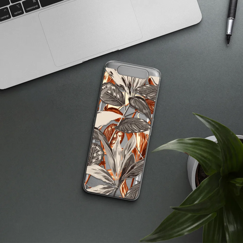 Brown Tropical Leaves Samsung A80 Clear TPU Case