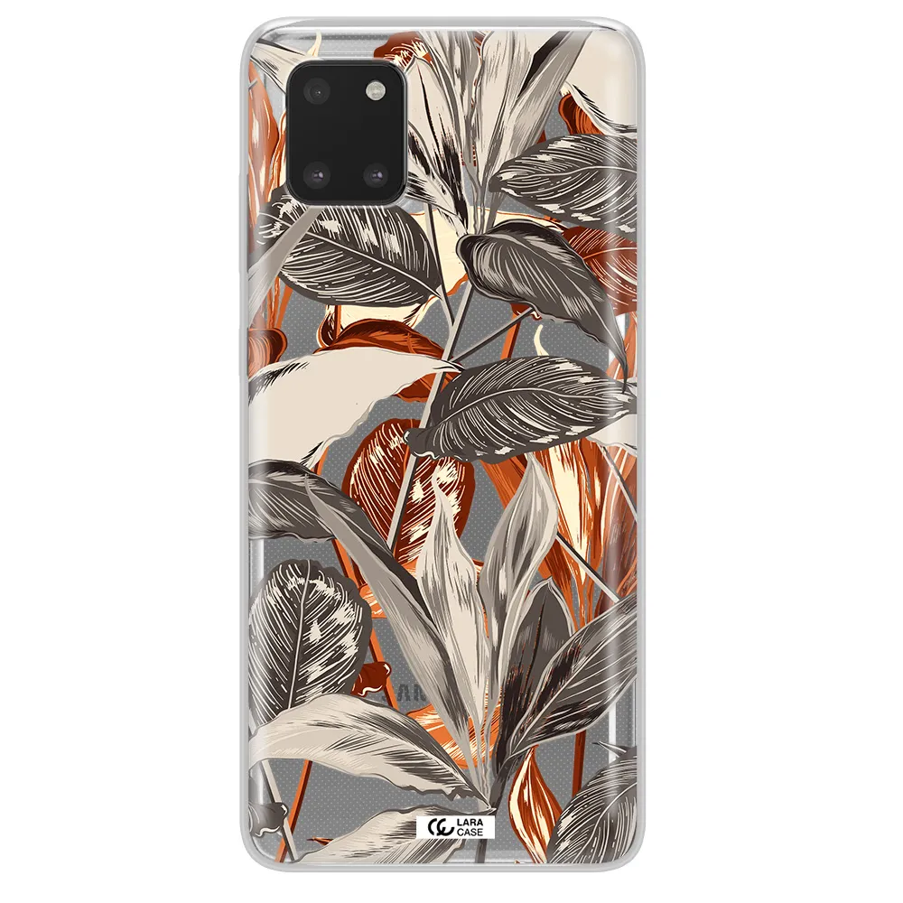 Brown Tropical Leaves Samsung A81 Clear TPU Case