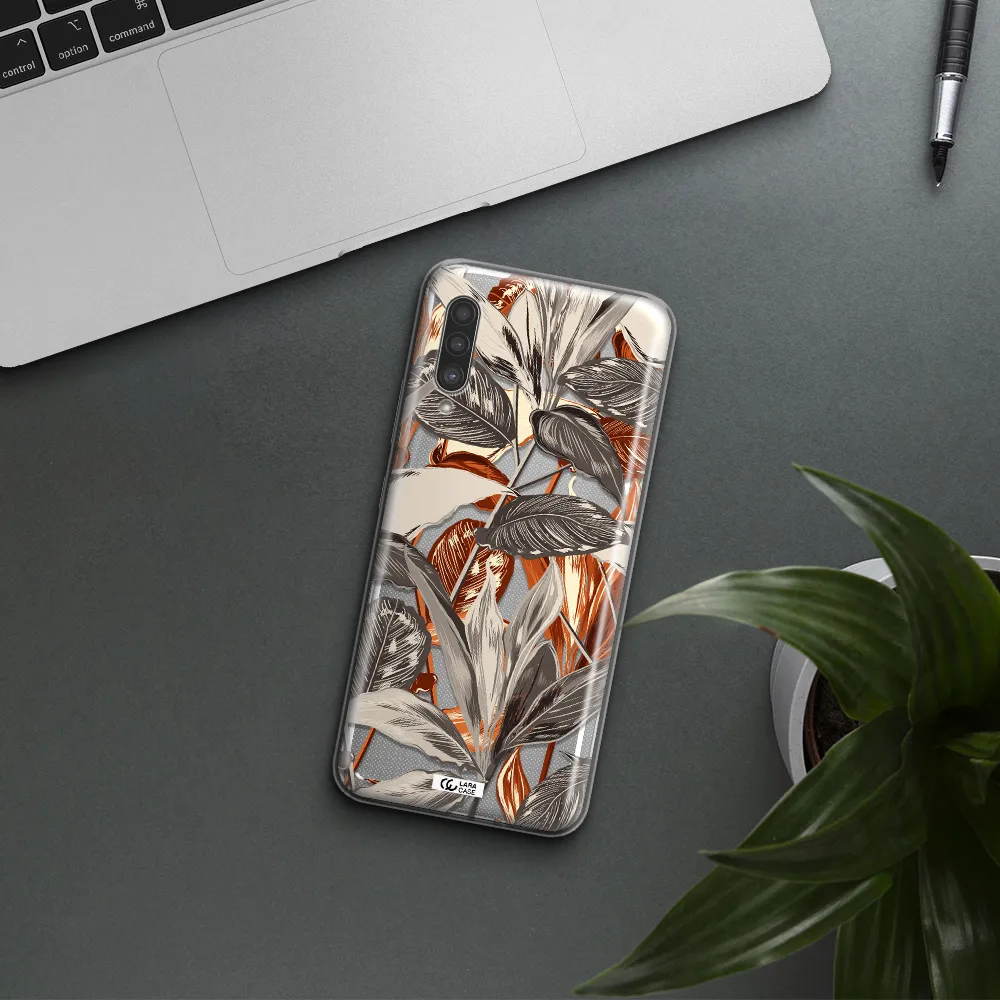 Brown Tropical Leaves Samsung A90 Clear TPU Case