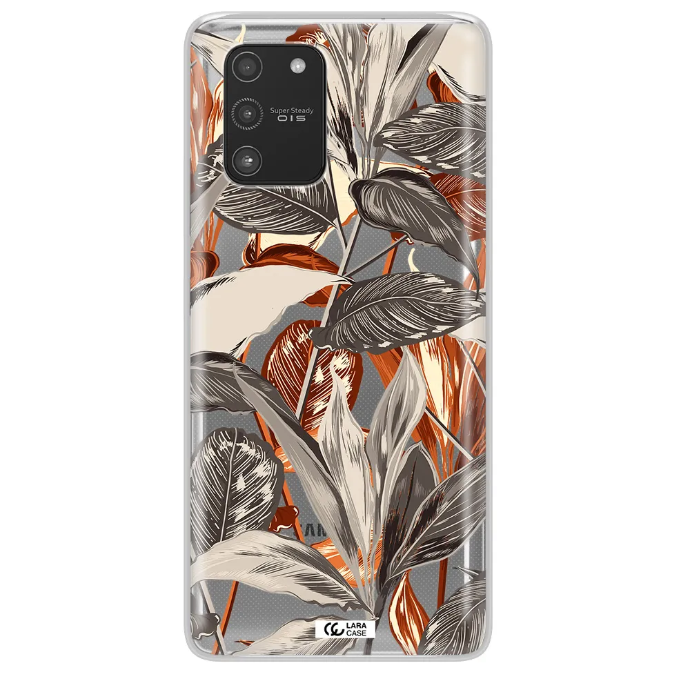 Brown Tropical Leaves Samsung A91 Clear TPU Case