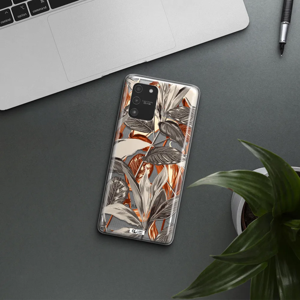 Brown Tropical Leaves Samsung A91 Clear TPU Case