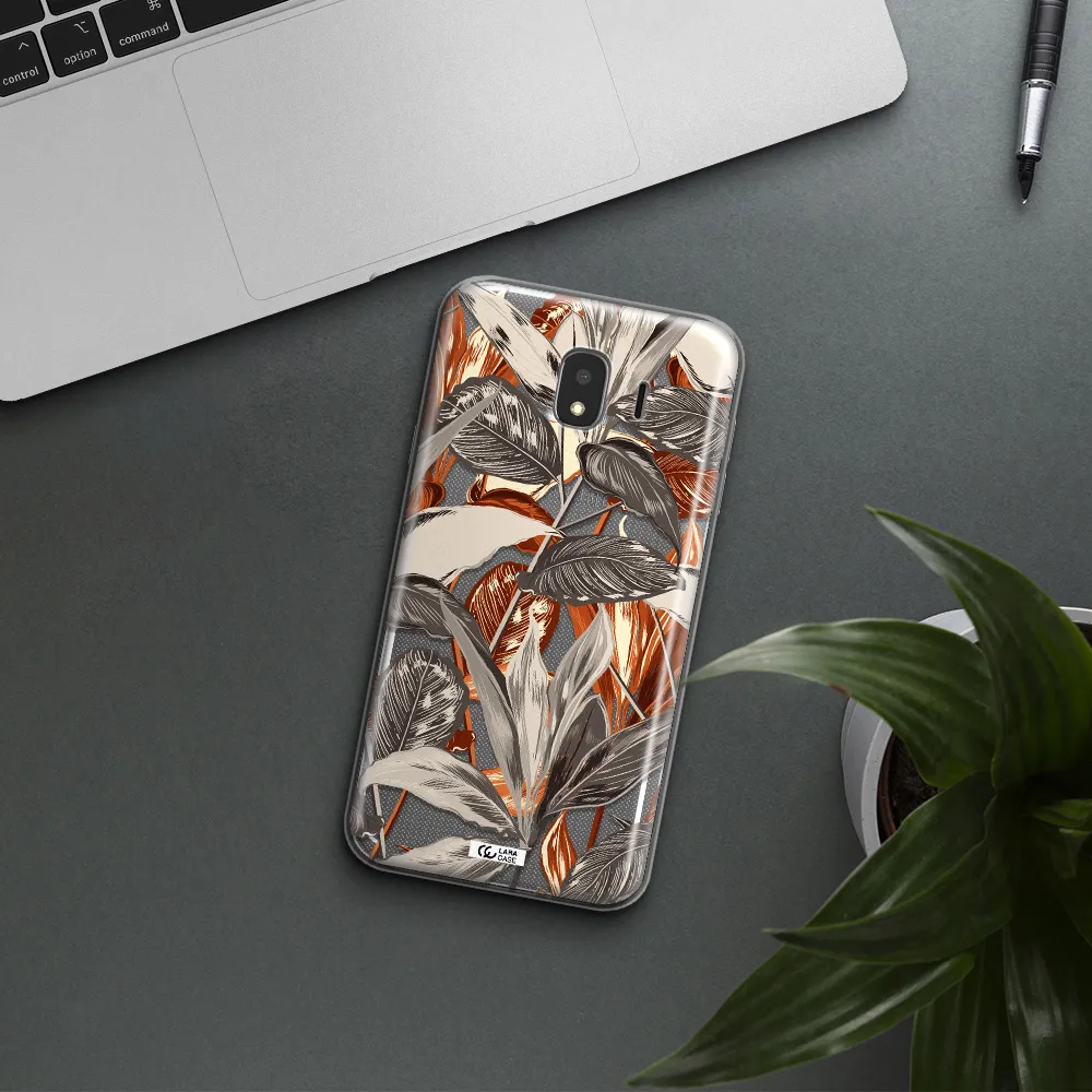 Brown Tropical Leaves Samsung J4 Clear TPU Case
