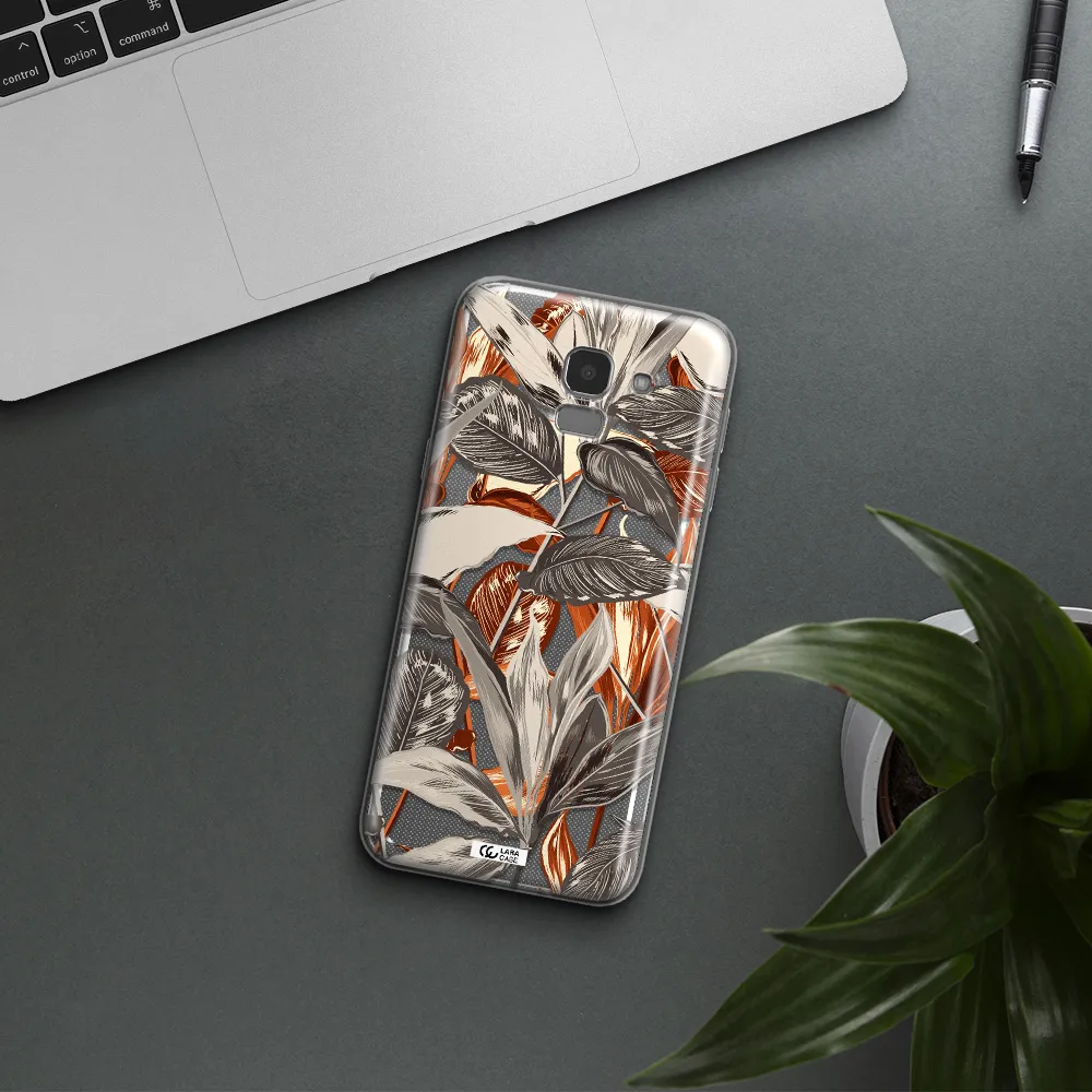 Brown Tropical Leaves Samsung J6 Clear TPU Case