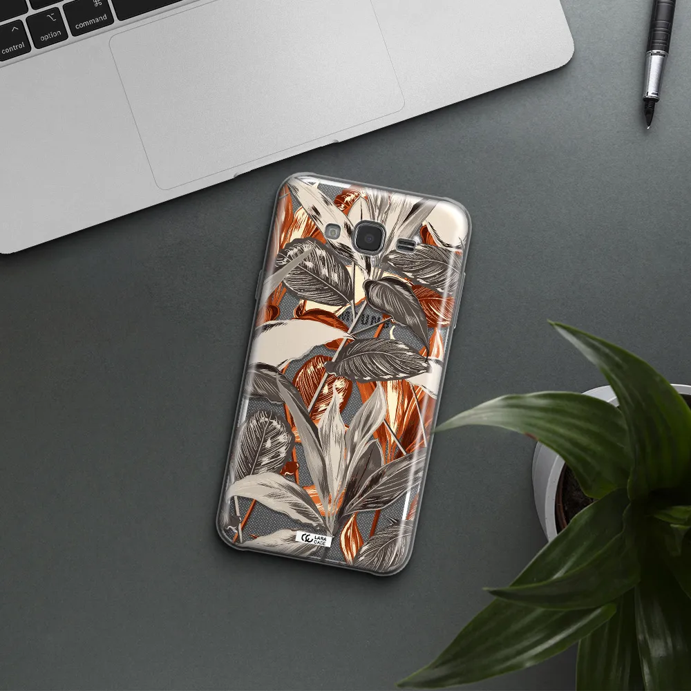 Brown Tropical Leaves Samsung J7 2015 Clear TPU Case