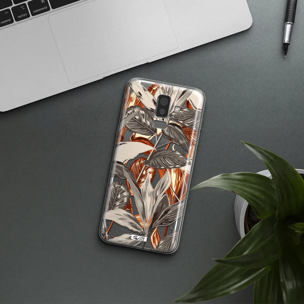 Brown Tropical Leaves Samsung J8 Clear TPU Case