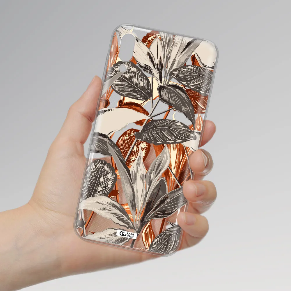 Brown Tropical Leaves Samsung M10 Clear TPU Case