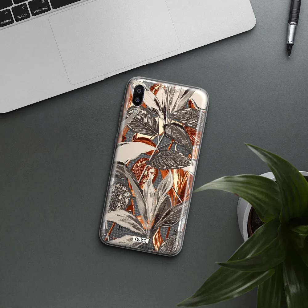 Brown Tropical Leaves Samsung M10 Clear TPU Case