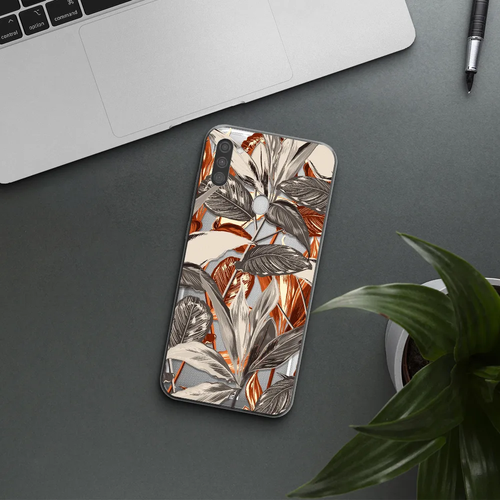 Brown Tropical Leaves Samsung M11 Clear TPU Case