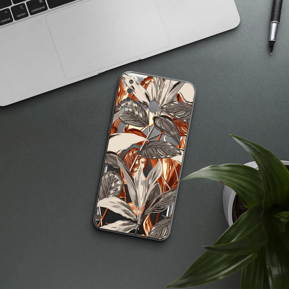 Brown Tropical Leaves Samsung M30 Clear TPU Case