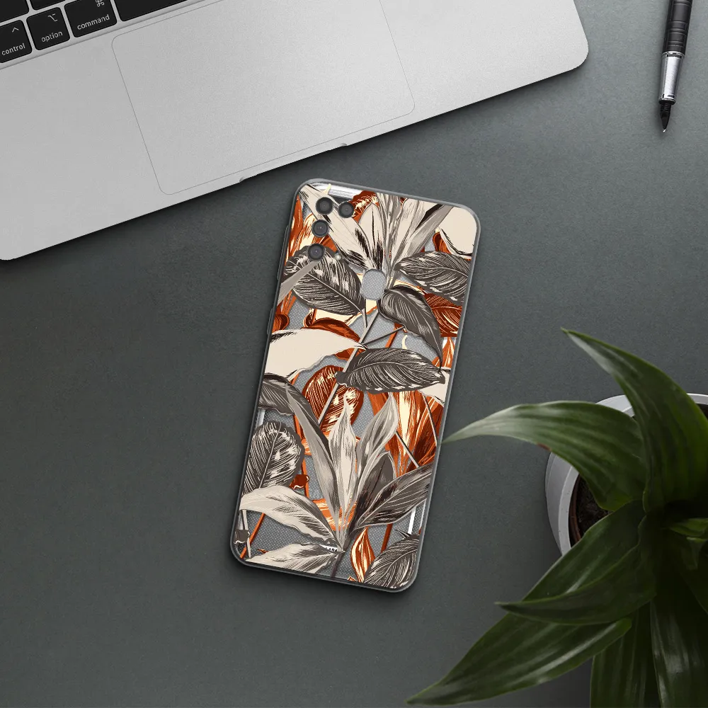 Brown Tropical Leaves Samsung M31 Clear TPU Case