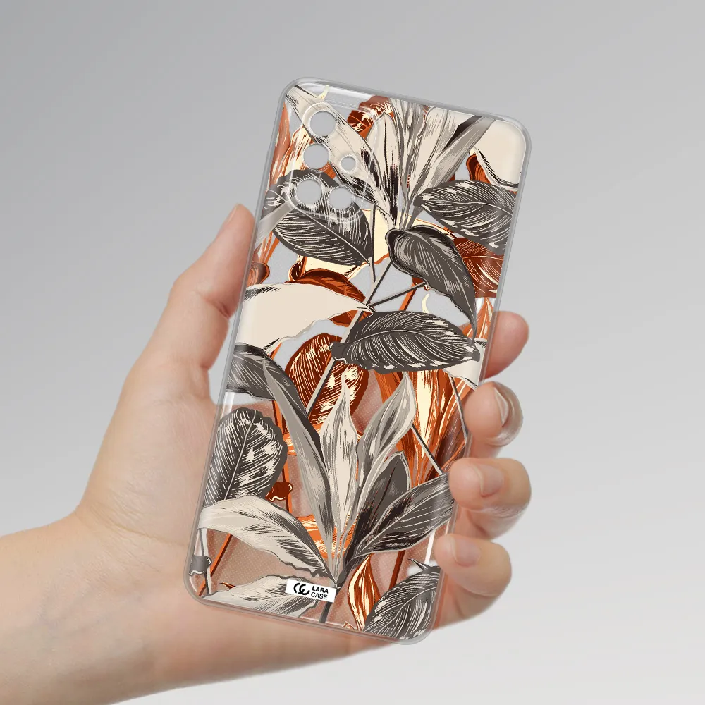 Brown Tropical Leaves Samsung M51 Clear TPU Case